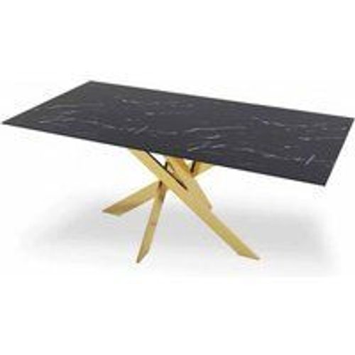 Table A Manger Rectangle Effet Marbre Noir Et Pieds Or Naelle
