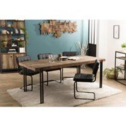 Table À Manger Sixtine 200x90cm Bois Teck Recyclé Acacia Mahogany Pieds Métal