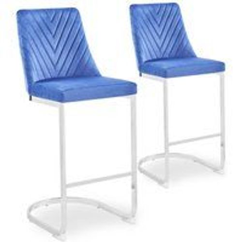 Lot De 2 Chaises De Bar Design Mistigri Velours Bleu