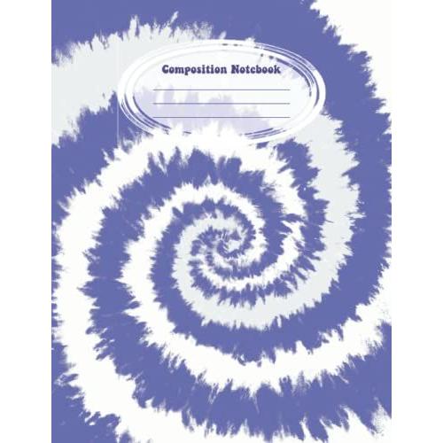 Composition Notebook: Wide Ruled Blank Lined Paper Notebook - Tie Dye Swirl Very Peri Periwinkle And White