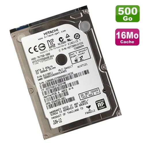 Disque Dur 500Go SATA 2.5" Hitachi Travelstar 7K750-500 HTS727550A9E364 16Mo