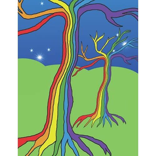 Rainbow Happy Trees Lined Notebook: 11 In X 8.5 Inch, Wide Rule, 100 Sheets Notebook