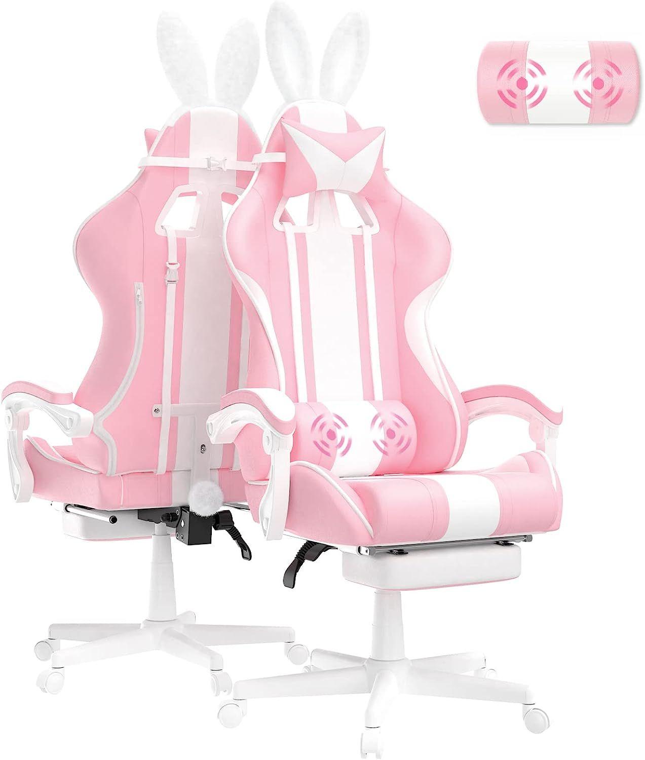 SXSHYUFC Rose Chaise Gaming Ergonomique pour Chaise de Jeu pour Ordinateur,  avec Support Lombaire, avec des Oreilles de Lapin Chaises, Cuir E-Sports  Gamer