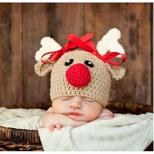 Bonnet Tricoté Pour Bébé Pour Bébé Photo Prop Bonnet En Tricot Au Crochet Bonnet De Noël Chapeau De Cerf Avec N¿Ud