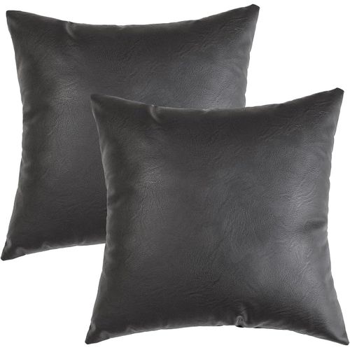 Lot De 2 Housses De Coussin En Similicuir, Épais Cognac Décoratif Solide Moderne Pour Chambre À Coucher, Salon. Housses De Coussin Pour Canapé-Lit. Gris Foncé, 18 ""X 18""