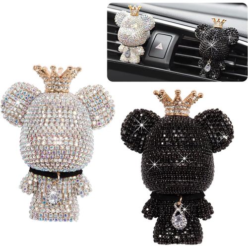 Lot de 2 désodorisants ours pour voiture, clips de parfum d'aération Bling Désodorisant de voiture pour décoration d'aération, clips d'aération de voiture avec strass Bling Accessoires d'intérieur de