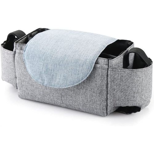 Baby Buggy Organizer Poussette Landau Porte-Gobelet Sacs Maman Sac Organisateur Universel Avec 2 Porte-Bouteilles Poches (Gris)