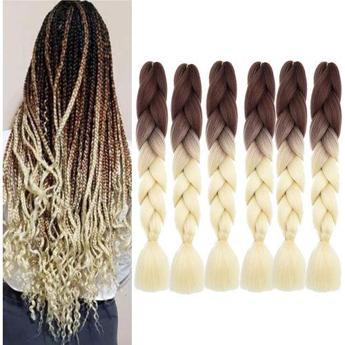 6 Pièces Meches Pour Tresses Africaine 24 Pouces (Blonde Brune)Jumbo Braids Meches Meches Tresse Cheveux Synthétiques Ombre Tresse Jumbo Cheveux Synthétique Braids Meches