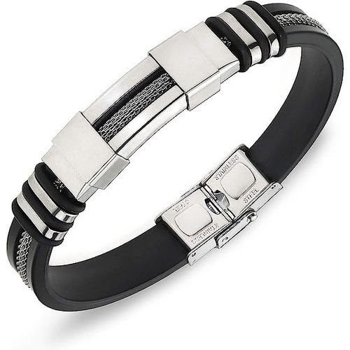 Bracelet Ajustable Pour Hommes En Acier Au Titane Fashion Punk (Noir) Bracelet Enveloppé De Silicone Bracelet Manchette En Acier Inoxydable