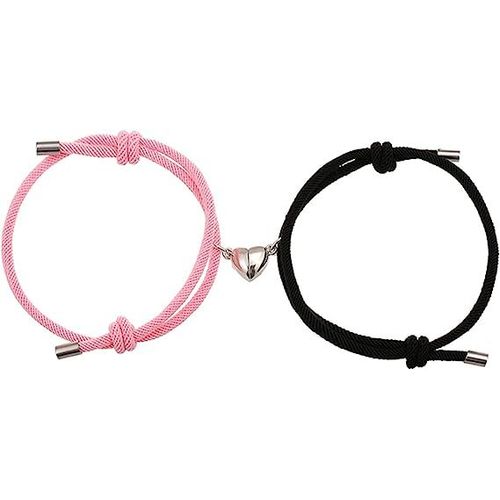 Bracelet Magnétique De Couple (Amour Noir Et Rose), Bracelet De Relation De Couple Comme Cadeau De Couple Pour Un Petit Ami Ou Une Petite Amie, Une Femme Et Votre Amoureux, 2 Bracelets De Couple Assor