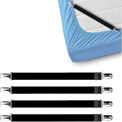 4 Clips De Drap (Noir) Fixent Les Draps En Place Avec Des Sangles D'angle Pour Le Drap-Housse ? Sangle De Support De Drap De Matelas Adaptée Aux Clips De Fixation Doubles Et Extra Larges.
