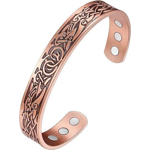 Bracelet Magnétique En Cuivre Pur (Couleur Cuivre Antique), Adapté Aux Hommes Et Aux Femmes, Bracelet Ouvert Magnétique En Cuivre Massif Avec Aimant Puissant, Laiton, Bracelet Rétro Énergétique