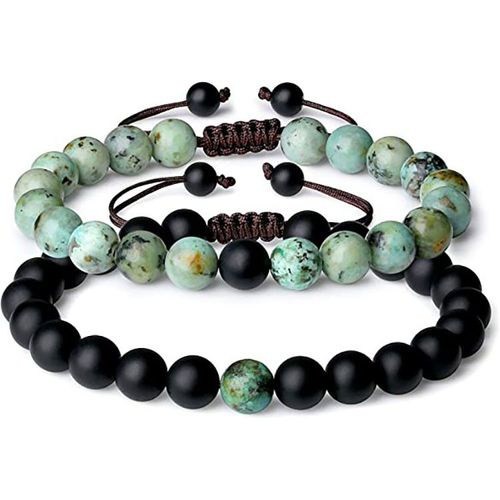 Bracelet De Couple En Pierre De Relation Longue Distance Réglable (Vert), Bracelet Tissé En Pierre Givrée