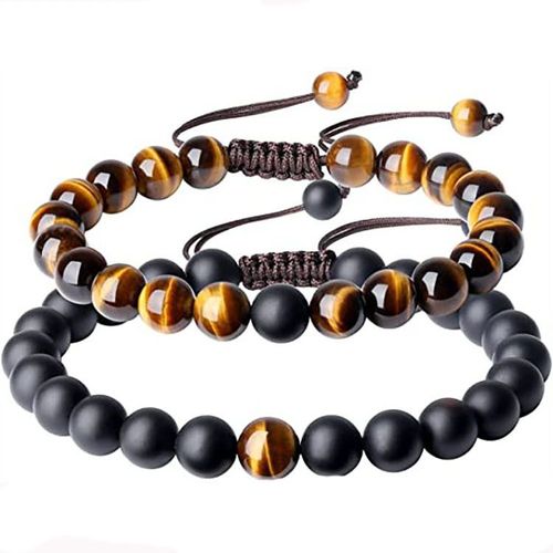 Bracelet De Couple En Pierre De Relation Longue Distance Réglable (Marron), Bracelet Tissé En Pierre Givrée