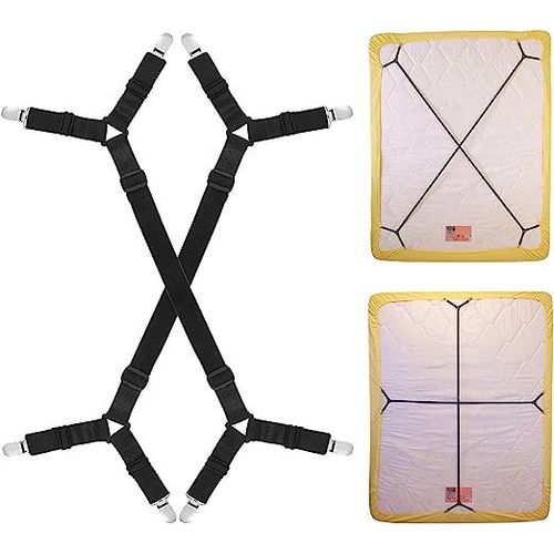 Attaches Pour Draps De Style Croisé (2 Pièces Noires), Longue Sangle De Drap Réglable, Adaptée Aux Pinces À Draps Résistantes, Aux Draps-Housses Et Aux Draps Sur Tous Les Matelas Carrés