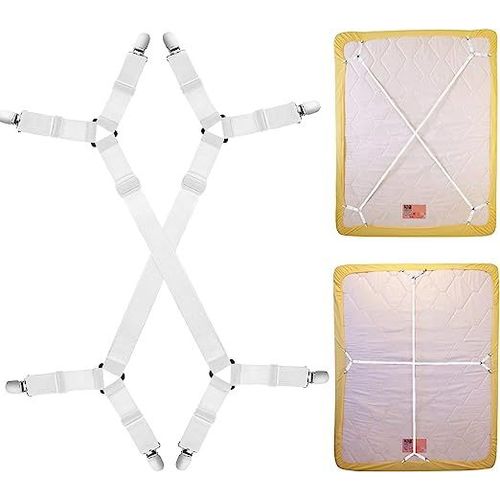 Attaches Pour Draps De Style Croisé (2 Pièces Blanches), Longue Sangle De Drap Réglable, Adaptée Aux Pinces À Draps Résistantes, Aux Draps-Housses Et Aux Draps Sur Tous Les Matelas Carrés