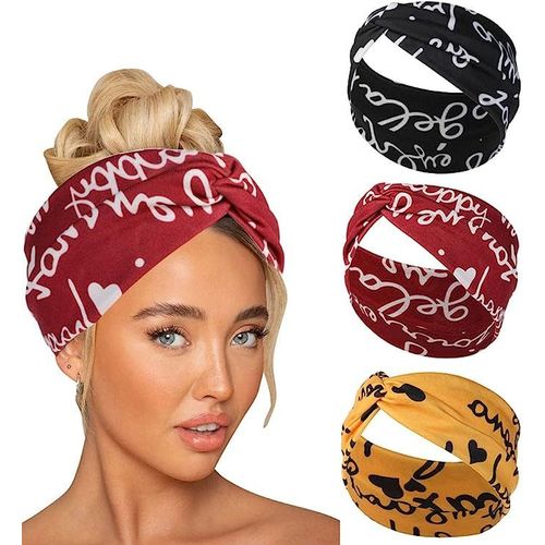 Bandeaux De Sport Pour Femmes (3 Pièces, Rouge, Jaune Et Noir), Bandeaux De Yoga, Bandeaux Croisés Élastiques À Lettres Simplifiées Vintage, Bandeaux Pour Femmes Et Filles