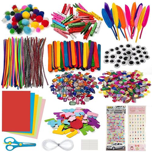 Pipe Cleaners Crafts Kit 1200+ Pcs Bricolage Enfant Pipe Cleaners Crafts Set, Kit Bricolage Enfant, Fournitures Éducatives, Loisirs Créatifs Pour Enfants, Avec Pompons, Yeux Gluants, Plumes