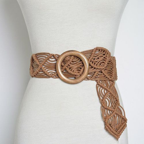 Ceinture Tissée À Larges Bords En Corde De Style Bohème Pour Femmes (Couleur Camel, 100-135cm), Avec Ceinture À Motif Décoratif Rétro