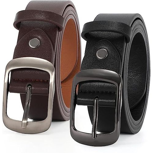 2 Paquets De Ceinture En Cuir Denim Pour Femme (Noir Et Marron, 120 Cm De Long) Ceinture Pour Femme En Cuir Tendance, Ceinture Décorative À Boucle Aiguille Pour Femme