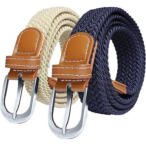 Ceinture Femme X 2 Pièces (Beige Et Marine) - Ceinture Élastique Pour Femme, Jean Et Pantalon Pour Ceinture Femme, Ceinture Fine En Toile, 120cm De Long Et 3,3cm De Large