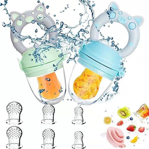 Tetine Grignoteuse Bebe, 2 Grignoteuse Bébé + 8 Tailles De Tétines Sans Bpa, Tetine Fruits Bebe, Pour Enfants De 3 À 24 Mois L'aliment Complémentaire De Bouillie De Dentition Végétale