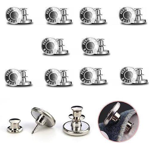 10 Piecès Bouton De Jeans, 17mm Détachable Métal Bouton Diy, Bouton Rétractable Réglable, Boutons De Pantalon Ajustés, Bouton Pression Jean Pour La Réparation De Pantalons, Manteau, Vestes