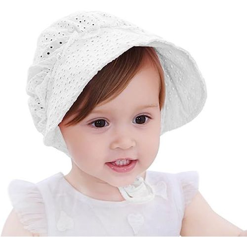 Blanc-Chapeau De Soleil Pour Bébé Fille, À Large Bord Respirant, Style Princesse Avec Fleurs À ¿Illets