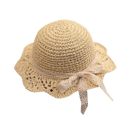Chapeau De Paille D'été Pour Bébé Fille, Beige, 8-48 Mois Avec N¿Ud En Dentelle Et Protection Solaire À Large Bord Pliable Pour Les Vacances, Les Voyages Et L'extérieur