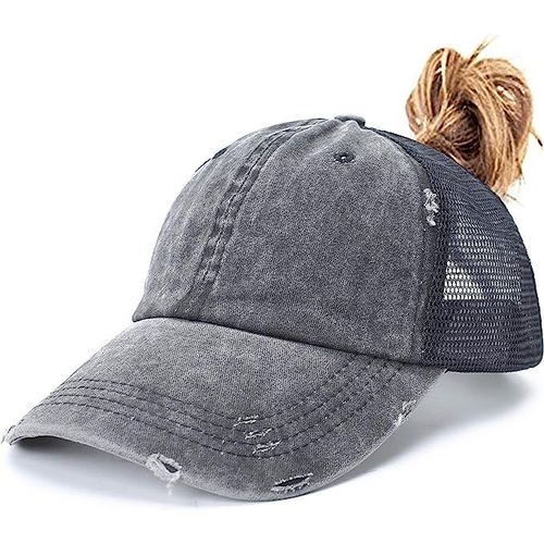 Mesh Distressed Black-Casquette De Baseball En Coton Délavé Pour Femme