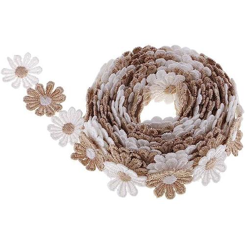 15 Verges/Sac Ruban Dentelle En Tissu Marguerite Fleur Broderie Dentelle Ruban Garniture Pour Décoration De Maison Vêtements Paniers-Cadeaux - Café