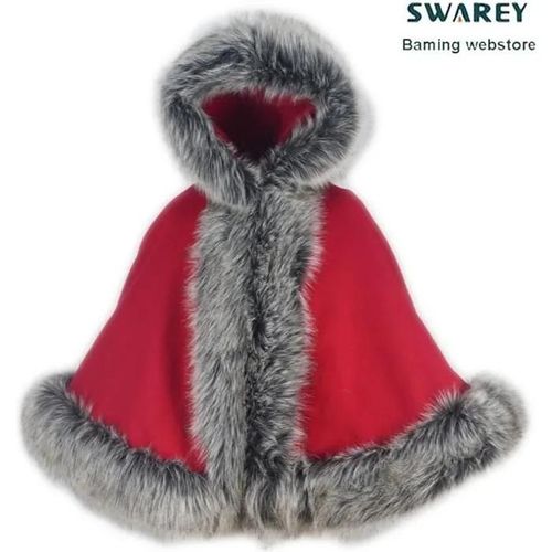 Swarey Femmes Manteau Cape Faux Fourrure Châle Cape Capuche Manteau Poncho Cardigan Rouge Rouge