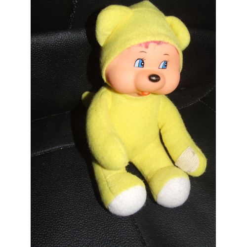 Ours Poupee Jaune Tete Plastique Ancien Vintage