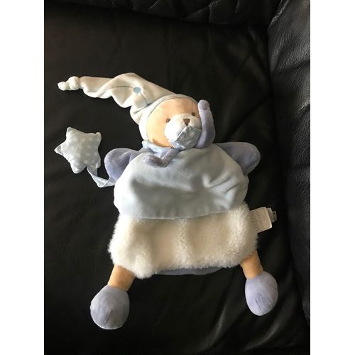 Doudou Et Compagnie Marionnette - Ours Petit Chou Bleu Et Blanc Etoiles 