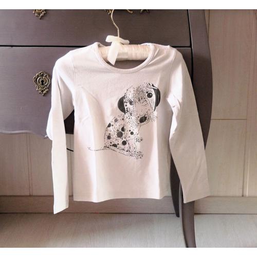 T-Shirt Fille Floriane 6 Ans Chien Strass Argenté Tbe