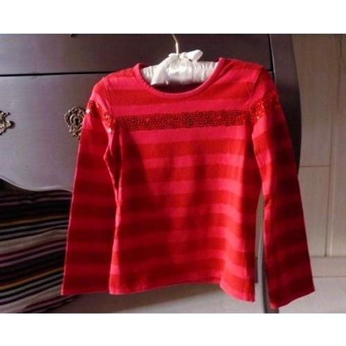 T-Shirt Fille Catimini 6 Ans Rouge Strass Sequins Tbe