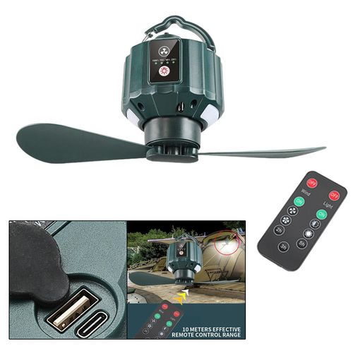 Ventilateur De Camping Avec Lanterne Led 15600mah, Pales Amovibles Avec Port Usb Pliable