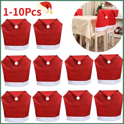 Housse De Chaise De Noël, 1-10 Pièces, Chapeau De Père Noël Rouge, Housse De Chaise De Salle À Manger Pour Nouvel An, Décor De Table De Cuisine À Domicile