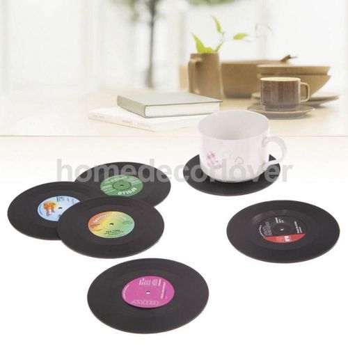 Plateau Rond Rétro Cd En Vinyle 6 Pièces | Tasse D'enregistrement Café Porte-Boissons, Tapis De Table, Set De Table, Table Guerre Créative Décor De Maison
