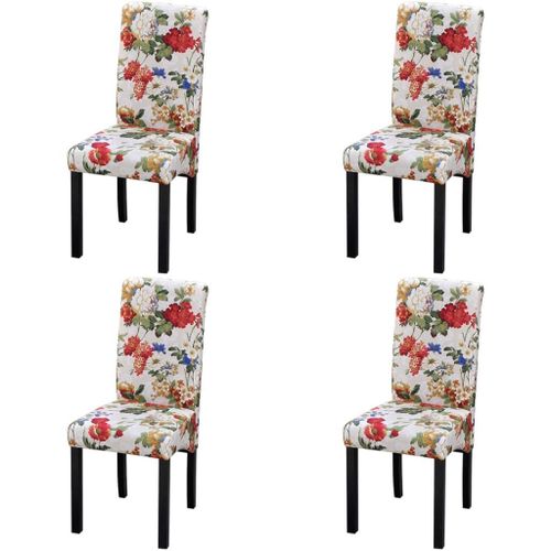Lot De 4 Chaises De Salle À Manger Cuisine Style Rustique Motif Fleurs En Tissu Multicolore Cds021771
