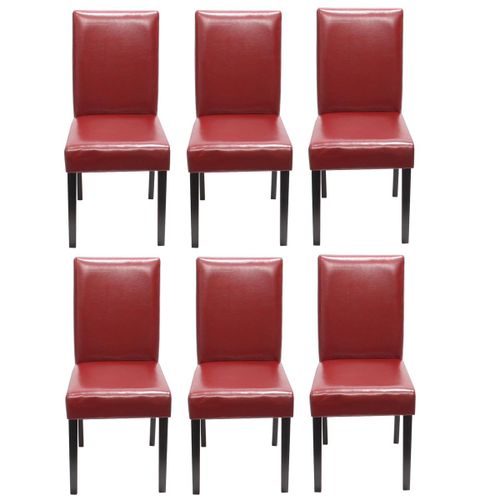 Lot De 6 Chaises De Salle À Manger Cuisine En Cuir Rouge Pieds En Bois Foncés Design Moderne 04_0001939