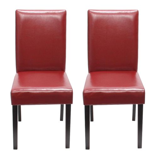 Lot De 2 Chaises De Salle À Manger Cuisine En Cuir Rouge Pieds En Bois Foncés Design Moderne 04_0000287