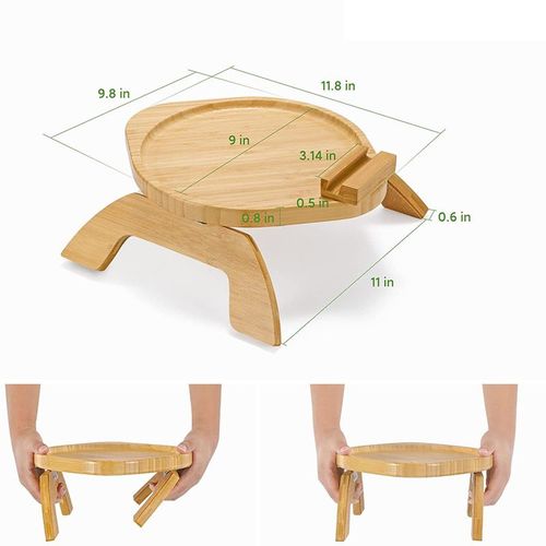 Plateau Canapé Confortable Et Pliable, Accoudoir De Table À Clip, En Bambou Naturel, Plateau De Collation Tv Pour Téléphone Portable, Télécommande, Bol De Tasse
