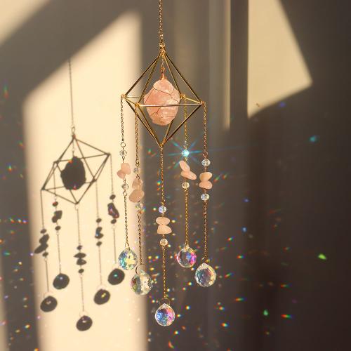 Carillons en cristal suspendus en métal, ornement en pierre naturelle, prisme, boule, bijoux suspendus