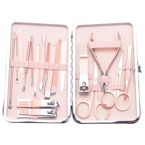 Kit De Manucure Et Pédicure, 18 Pièces/Ensemble, Coupe-Ongles En Acier Inoxydable, Or Rose 