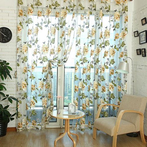 Rideau De Fenêtre En Tulle, Style Chic, Motif Floral, Voile, Cantonnières