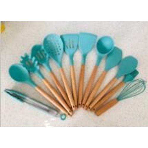 Ensemble d'ustensiles de cuisine en bois et en Silicone, cuillère antiadhésive, louche à soupe, tournant, spatule à crêpes, pince, Gadget de cuisson xb024