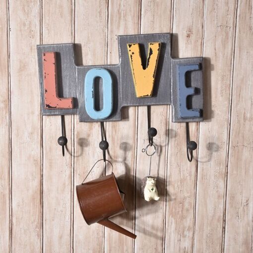 MAYJOYDIY Porte Manteau Mural HOME 12x25cm Avec 5 Crochets - Décoration Coeur Noir Pour Entrée Cuisine