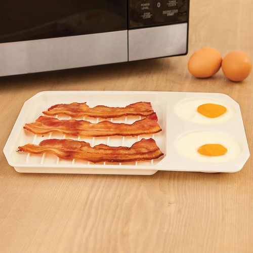 Plateau de cuisson au four blanc | Ustensiles de cuisine au micro-ondes, étagère à Bacon et ¿ufs frits, four blanc, cuisson viande, conteneur alimentaire, poêle créative OK 0744 1 pièce