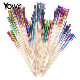 Bâtons de feu d'artifice décorés en bois, 100 pièces/paquet, signe coloré en bois, pour Dessert, garniture de gâteau, boisson, Cocktail, Fruit de fête